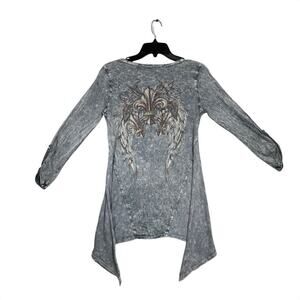 Vocal Y2K Acid Wash Wing Cross Fleur De Lis Top Gothic Grunge